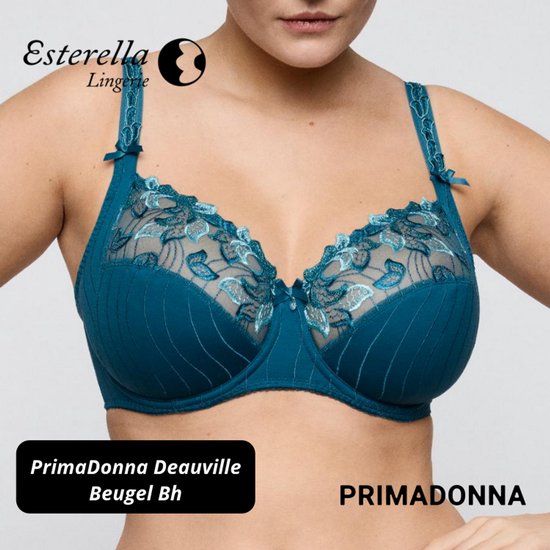 Donkerblauwe PrimaDonna Deauville beugelbeha met kant en strikjes.