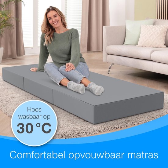 Opvouwbaar Matras - Vouwmatras Logeermatras - Gastvrij Ontvangen - Extra Dik 15 cm Schuim - 75 x 195 cm - Grijs — afbeelding 4