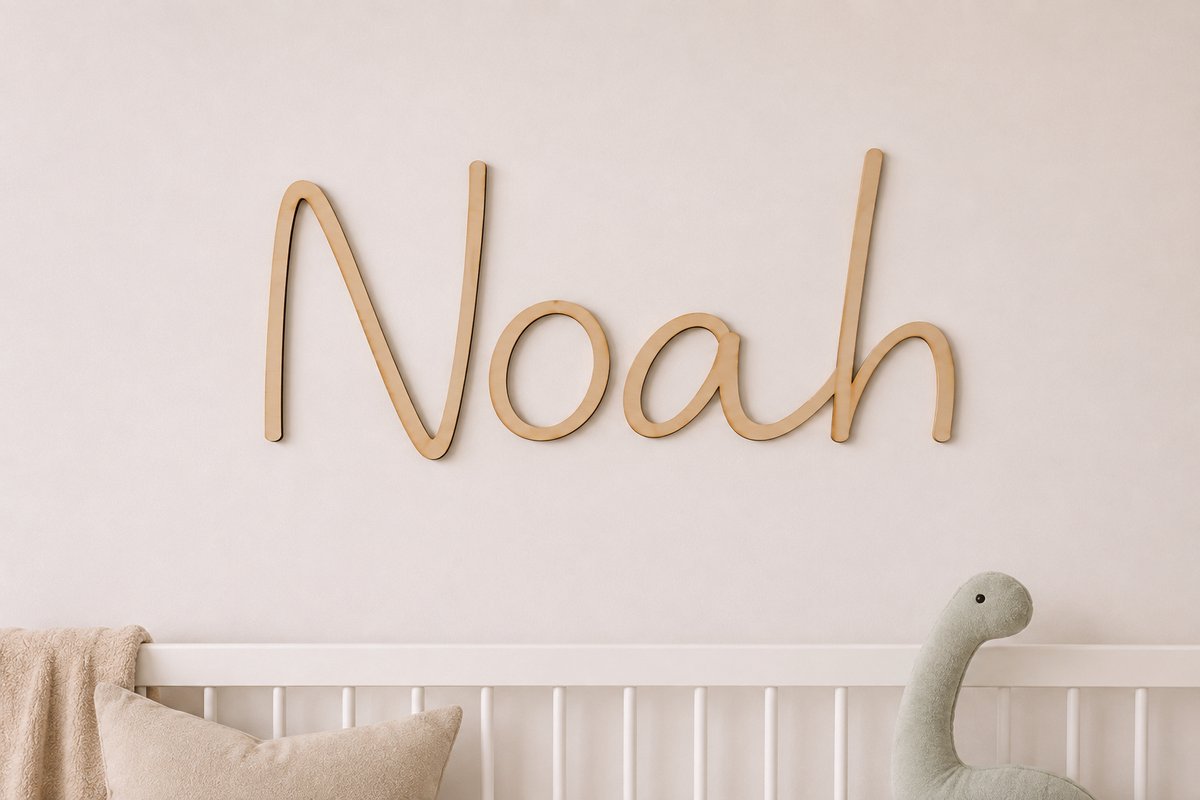 Gepersonaliseerde Houten Naam Muurdecoratie – Modern Lettertype – 50 x 30 cm – Multiplex 5 mm – Babykamer & Kinderkamer/ baby