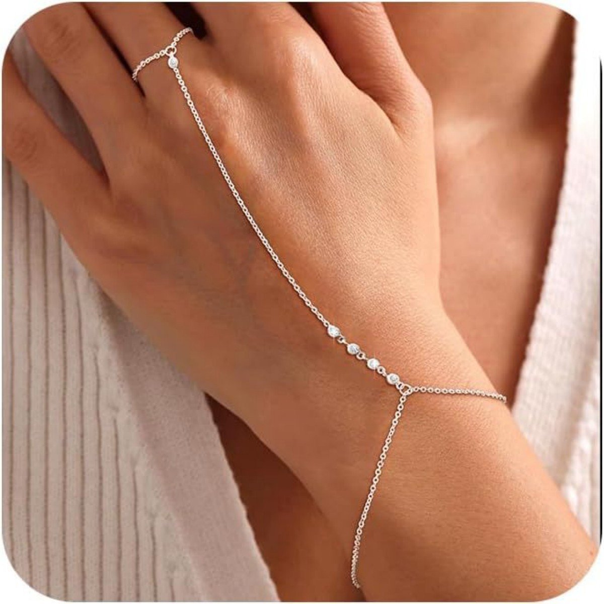 Handornament voor dames - Kettinglengte 8 cm - Armband - Minimalistische metalen armband - Mode-armband - Damesarmband - Ornament van metalen ketting - Minimalistische armband van metalen ketting - Modieus handornament