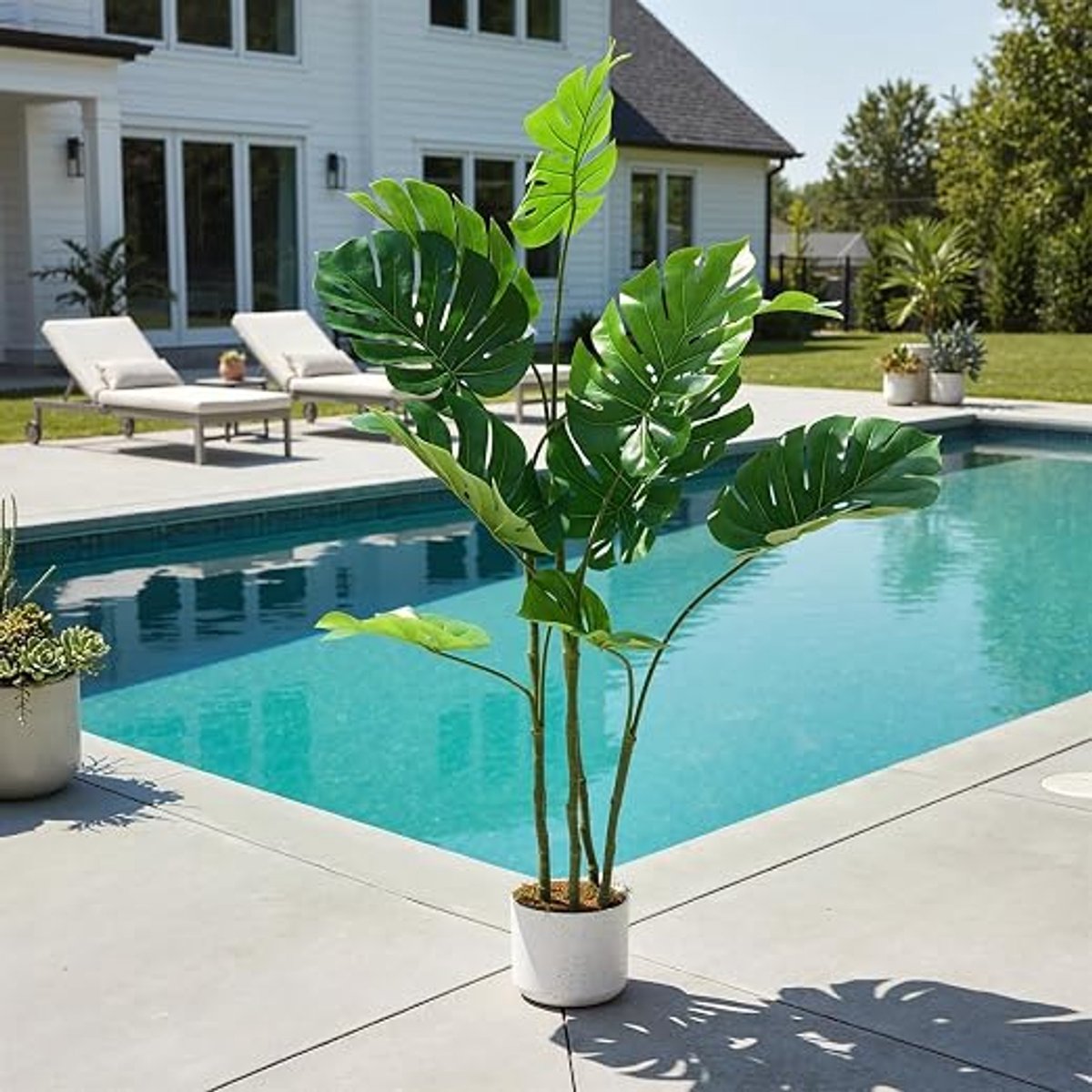 Triumpunpre Kunst Monstera 120cm - Waterbestendig PEVA - Verstelbare bladeren voor terras, zwembad en cafédecoratie