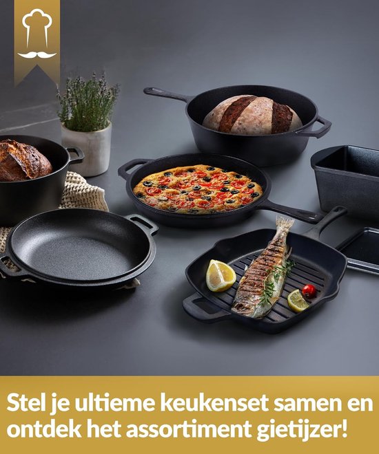 Gietijzeren Grillpan - Koekenpan Emaille - Vlees Vis Grillen - Alle Kookplaten Oven - 255 cm - Zwart — afbeelding 3