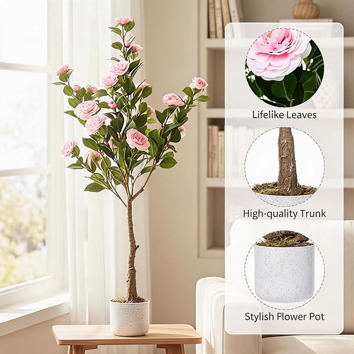 Triumpunpre - Grote roze kunstplant‑120cm‑met pot‑polyester‑decoratief‑voor binnen‑interieur‑woonkamer
