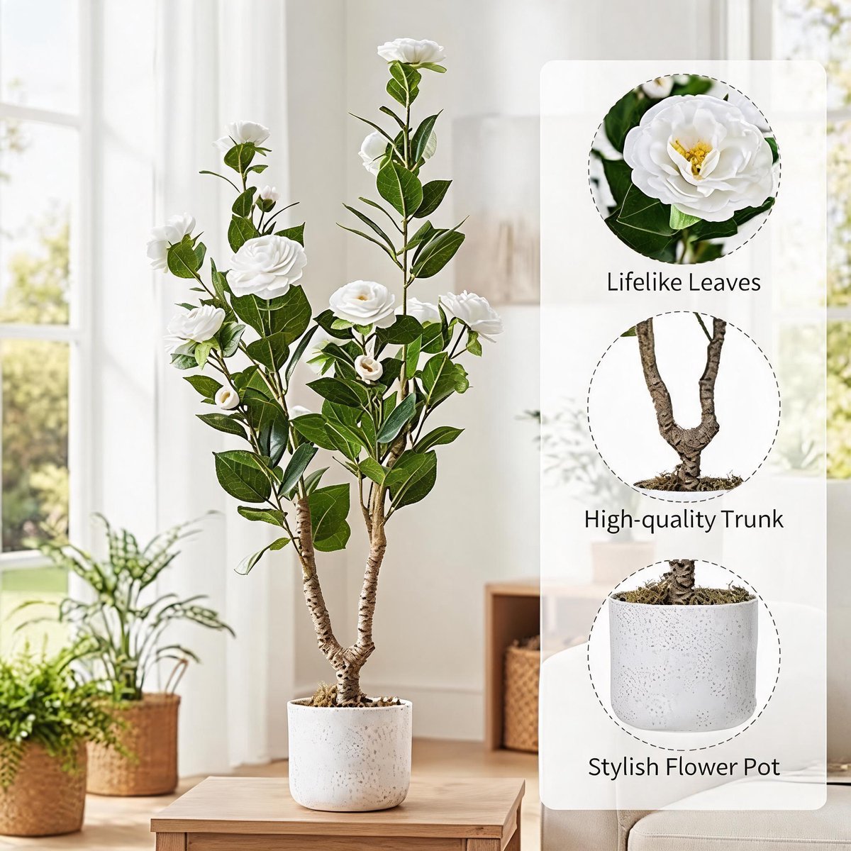 HOERFURIY - Kunstplant‑in pot‑90cm‑wit‑uv‑bestendig‑buiten‑tuindecoratie‑polyester