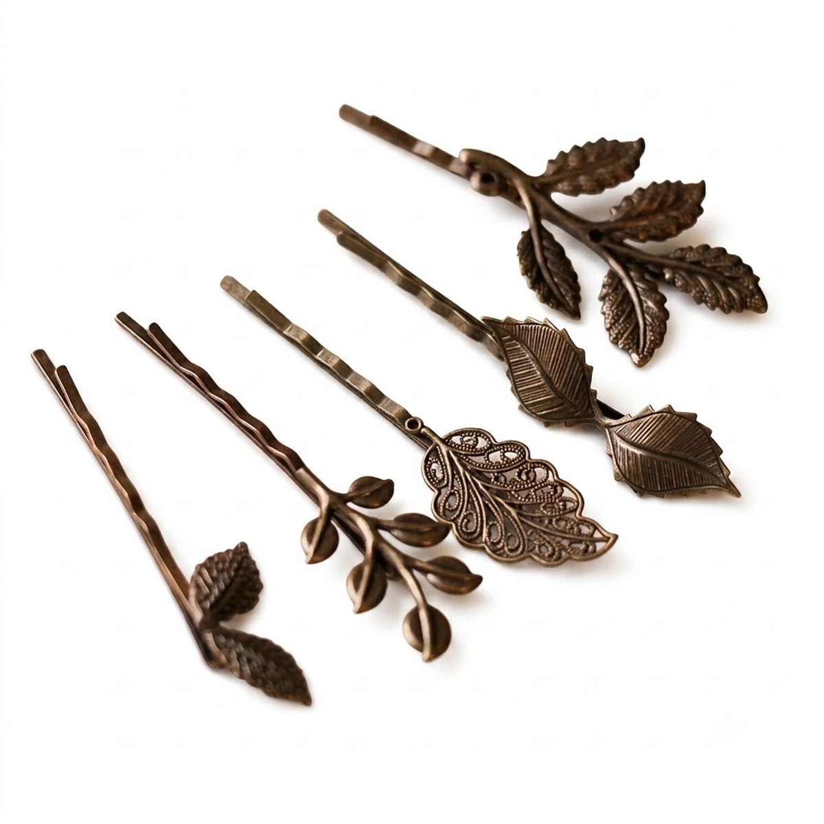 Bronskleurige haarpin dames vintage haarpin set 5 stuks metalen blad haarspeld met bladeren tak ontwerp voor haarknot opsteek kapsel haar accessoire