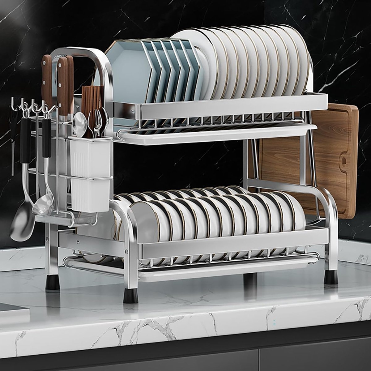 2-Tier RVS Afdruiprek met Verwijderbare Afdruiprek Ruimtebesparende Keuken Grote Capaciteit Vaatdroger 43cm/16.93in Hoogte & Stijlvol