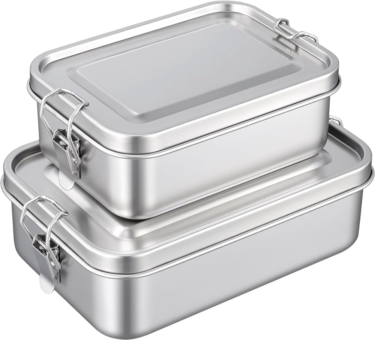 Broodtrommel van roestvrij staal met vakken, 850 ml + 1400 ml, 304 roestvrij staal, bentobox, zilveren scheidingswanden voor werk, school, picknick, 2 stuks