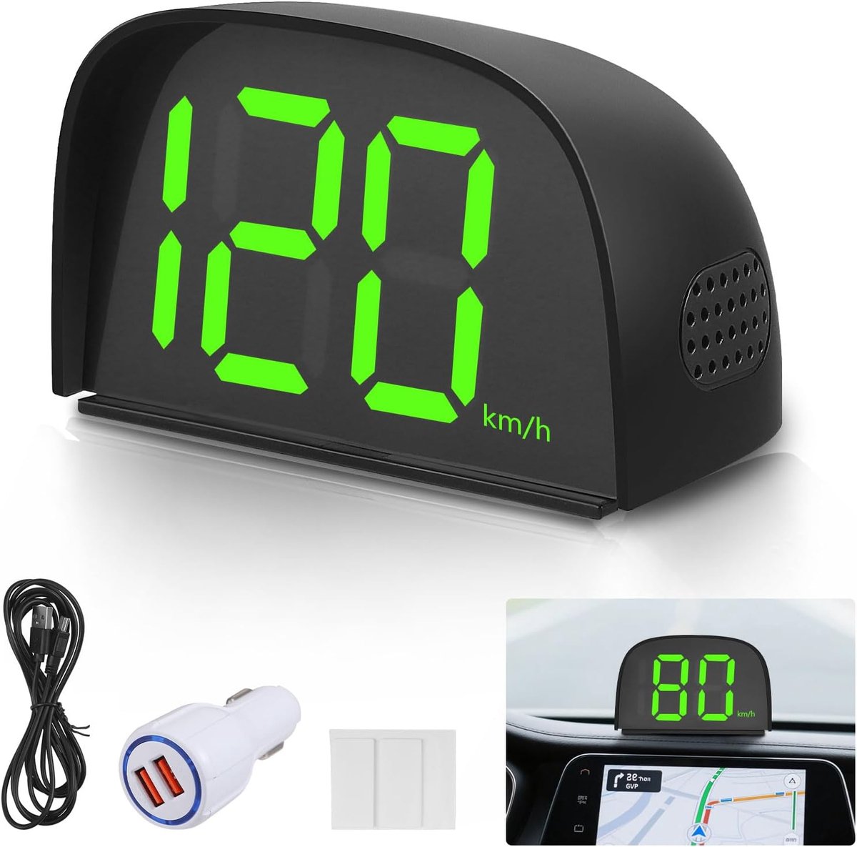 snelheidsmeter, GPS snelheidsmeter, HUD Heads Up display voor alle auto's, fietsen, motorfietsen, vrachtwagens, scooters, led-hoofdletterweergave