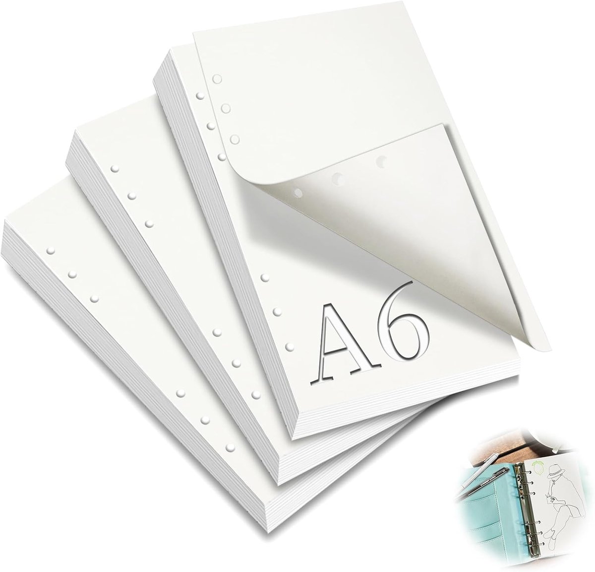 3 Pack A6 vulpapier 180 vellen Binder Planner Insert Blank Refill Pad 6 Ring Vervanging Papieren voor Planners Organizer Planner Inserts Dagboeken Schetsboeken Notebooks