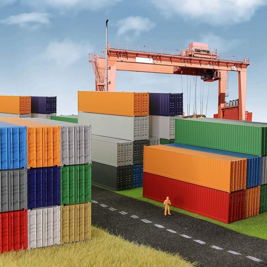 3 stk. 40ft Container Verzending Goederen Wagen Spoor HO Model Spoorbaan Karretje 1:87 (donkergrijs) — afbeelding 2