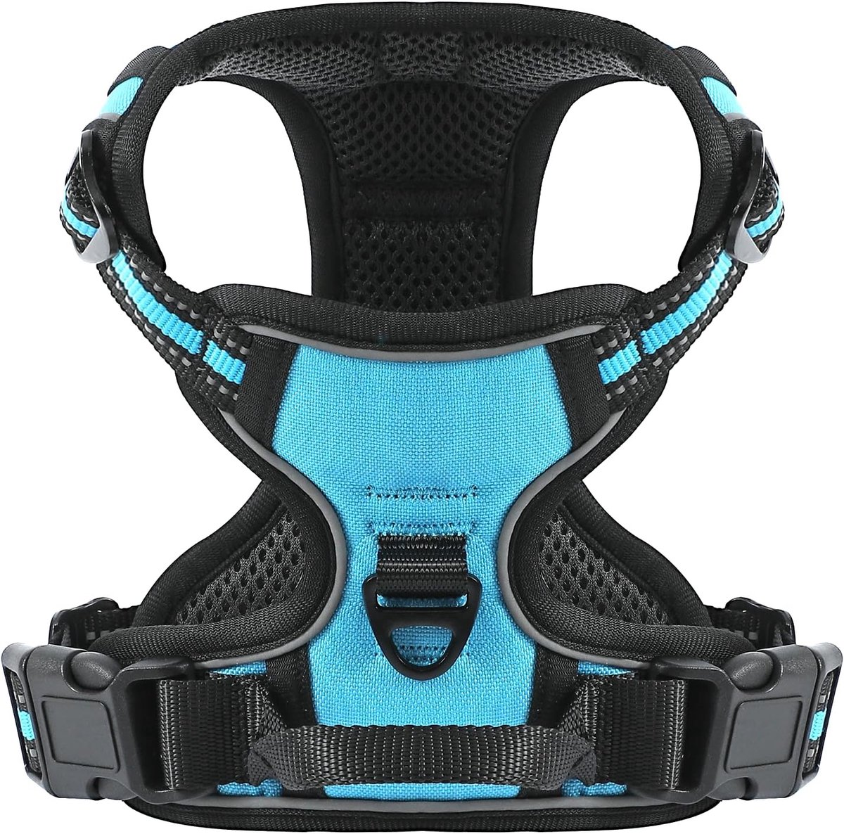 Anti-trekharnas voor honden, reflecterend, verstelbaar, met bevestiging aan de voorkant, blauw, L