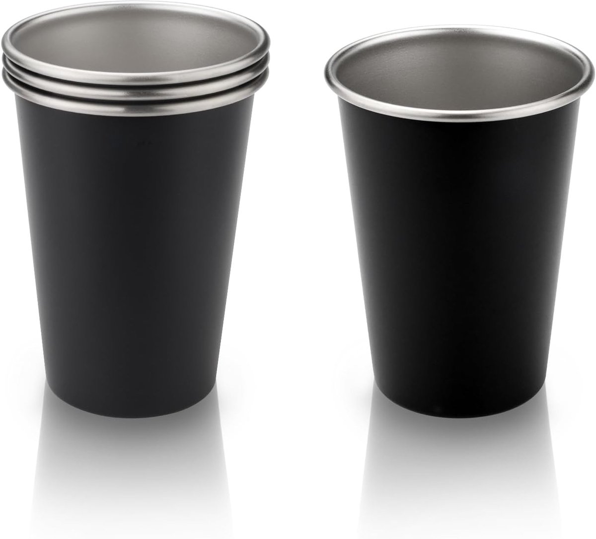4 stuks roestvrijstalen bekers van 17 ounce, onbreekbare stapelbare metalen drinkglazen, onbreekbare pintbeker voor binnen, buiten, feest, bar, restaurant, reizen, picknick, camping, (zwart