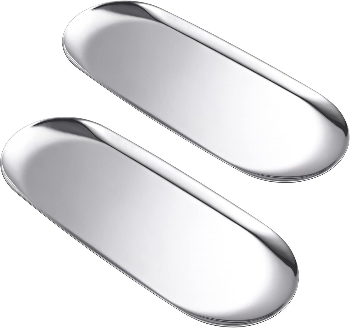 Set van 2 multifunctionele ovale roestvrijstalen dienbladen, spiegelgepolijst, opslag van sieraden en parfum, badkamerorganizer, salontafel lade, kaarsdisplay, 23 cm x 9,5 cm, zilver
