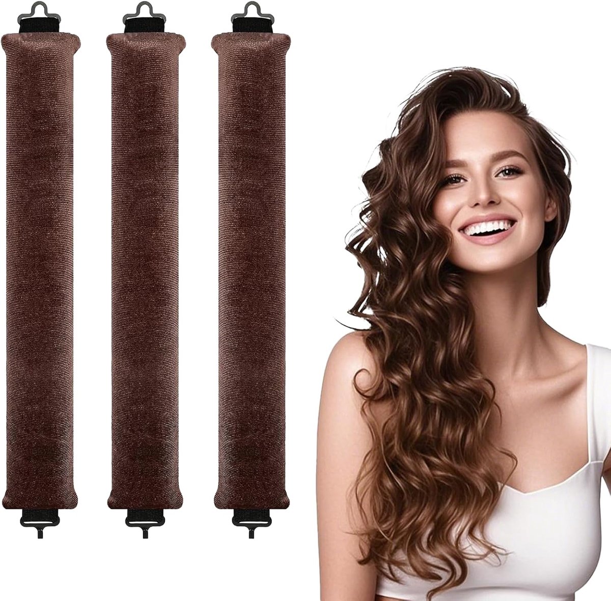 Krulspelden zonder hitte, hittevrije krulspelden, krullen zonder hitte, haarwikkels lockenband krullen voor 's nachts voor alle haartypes, bruin