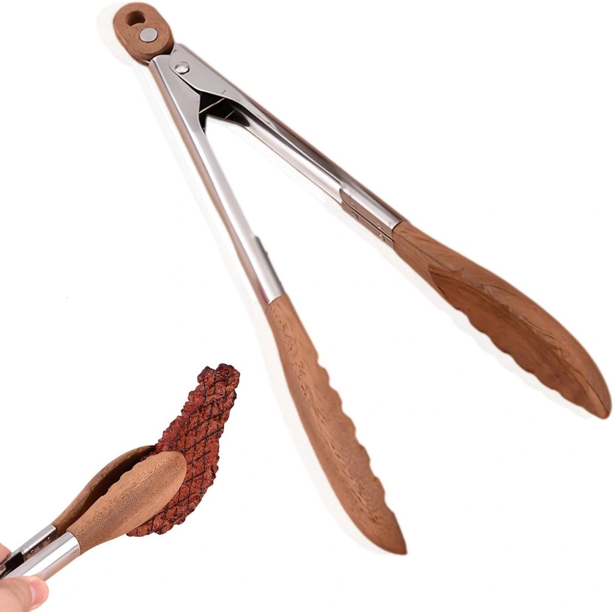 29 cm, walnoothout vleestang keuken, multifunctionele grilltang met ophanggaten, voor koken, grillen, mengen
