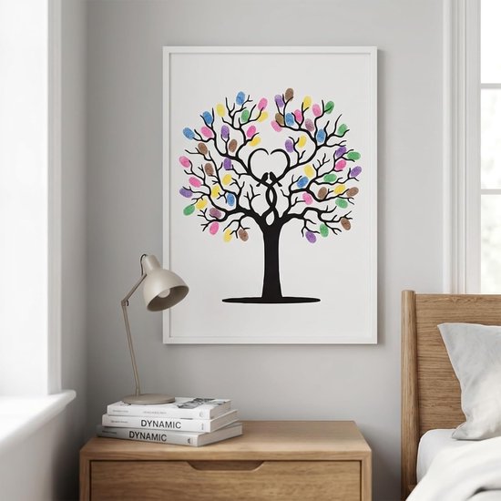 Canvas Bruiloft Gastenboek met 6 Kleuren Inkt DIY Bruiloft Vingerafdruk Boom Vingerafdruk Gastenboek 30x40 Cm Liefde Boom — afbeelding 4