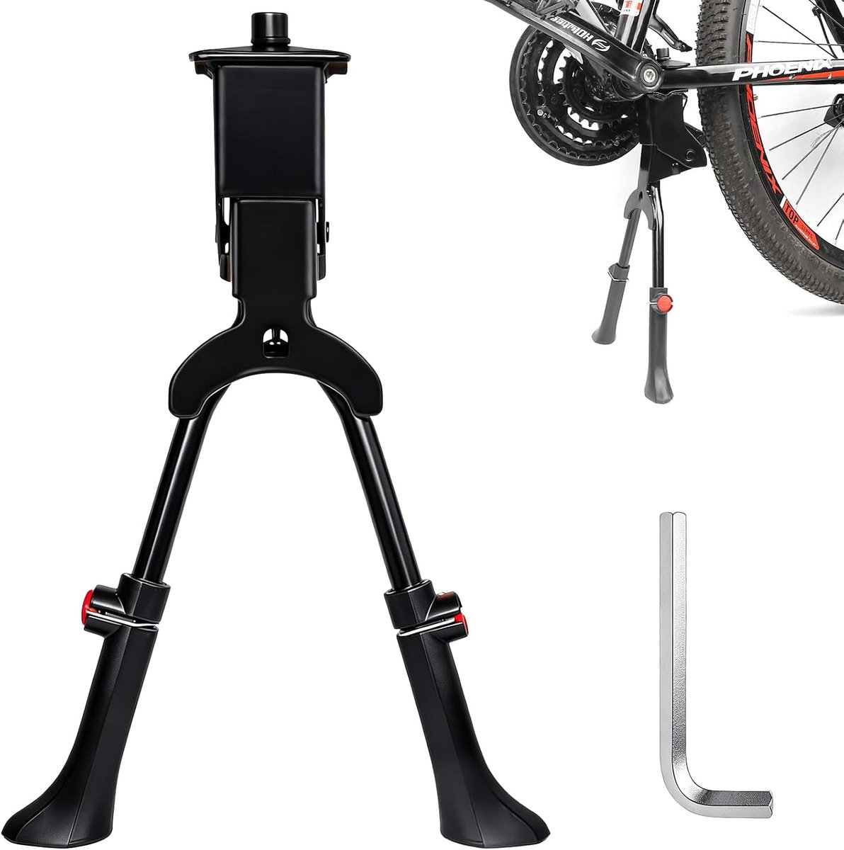 tweepootstandaard, fietsstandaard, dubbele standaard | Tweepootstandaard voor fiets, in hoogte verstelbaar, 24-29 inch, draagkracht 30 kg, fietsstandaard voor stadsfiets, MTB