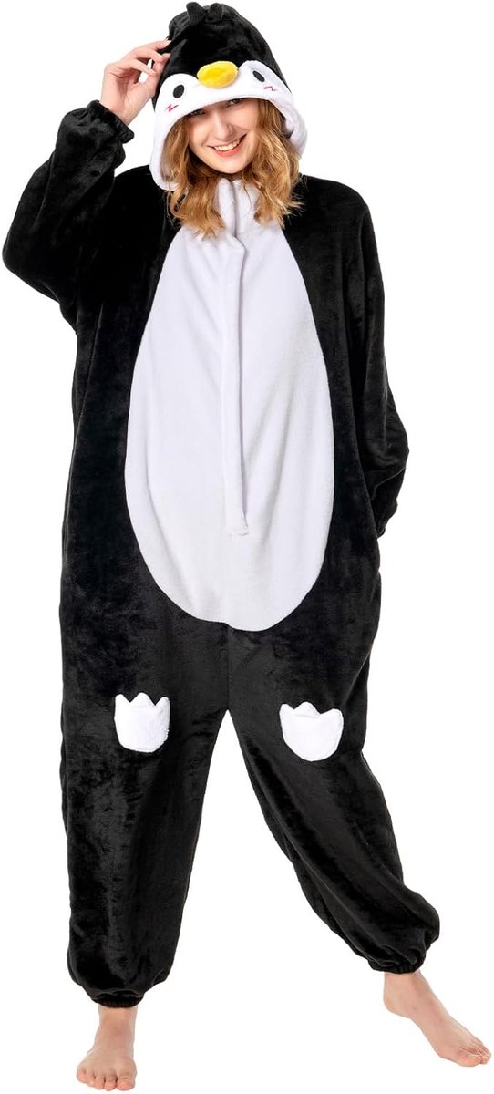 Onesie voor Volwassenen - Dierenkostuum Jumpsuit Zachte Fleece Pyjama Unisex voor Vrouwen en Mannen - Carnaval Kerst Halloween Cosplay (M, Pinguïn)