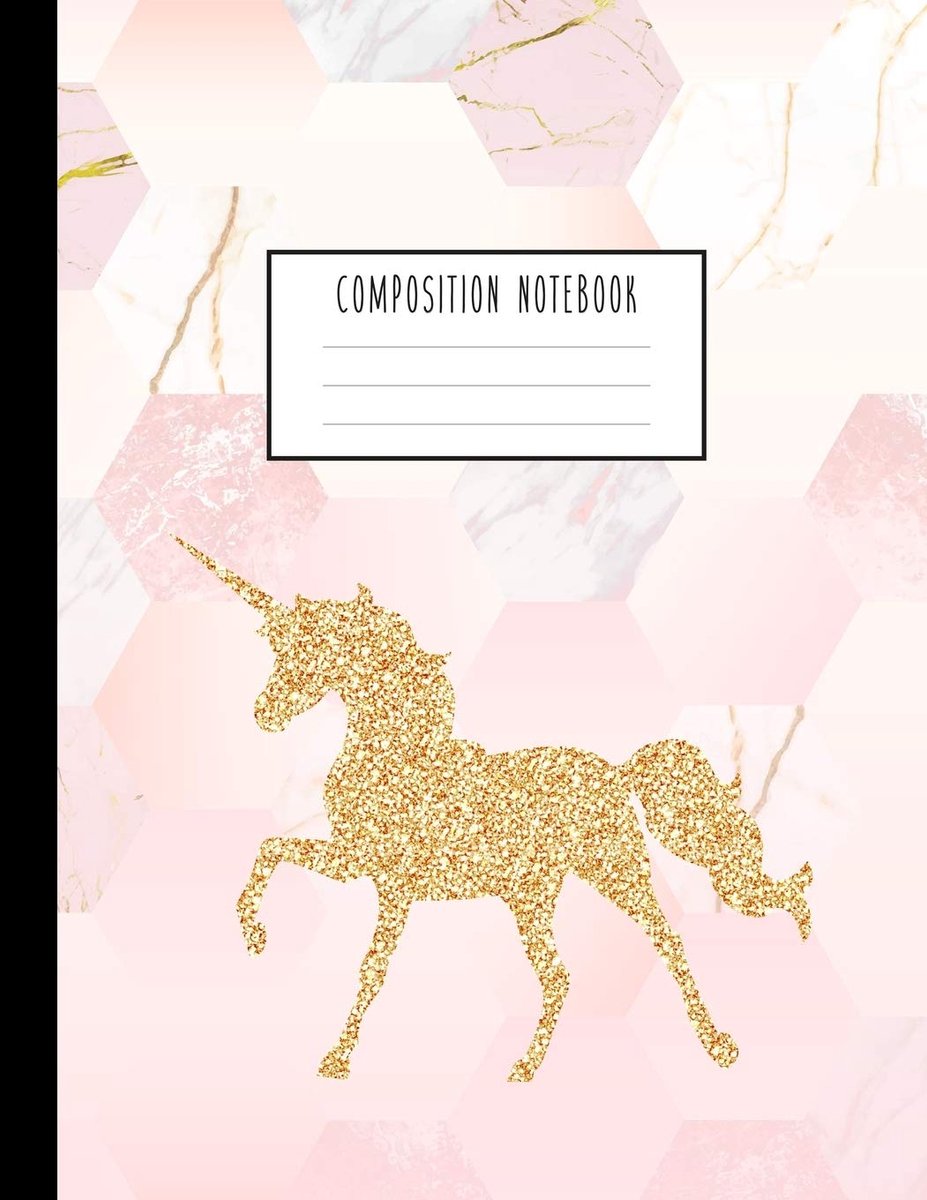 Notebook: Gold Unicorn, Pink and White Trendy Marble Journal for Girls, Kids, School, Students and Teachers (Wide Ruled 8.5 x 11, 100 pages)