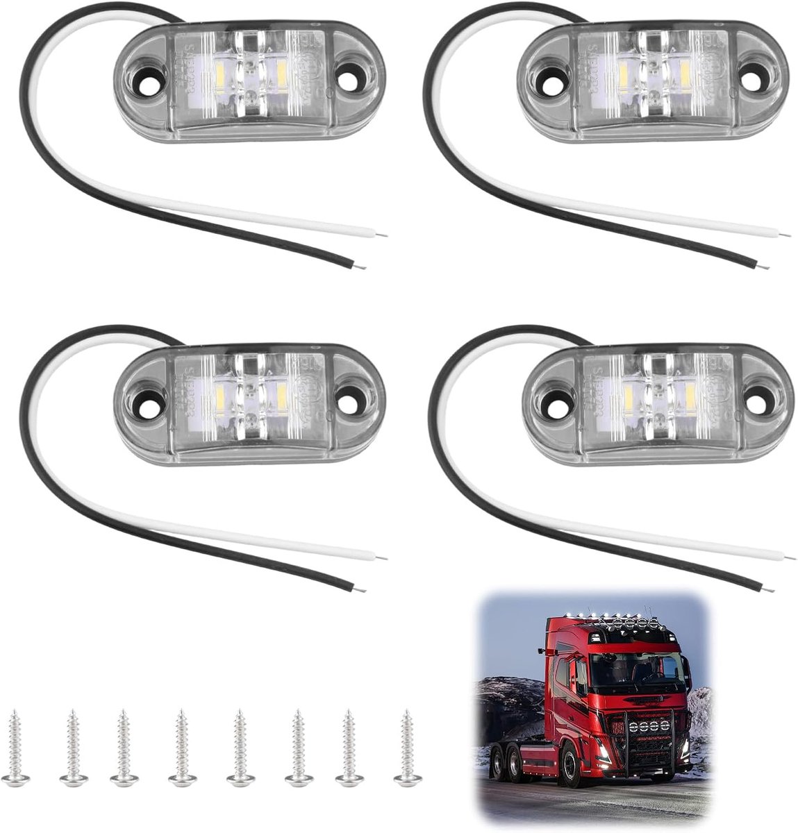 4 stuks, wit, IP65, 12 V/24 V, ovaal, led-zijlampen, ovaal voor en achter, sjabloonlicht, positie voor vrachtwagen, aanhanger, caravan, auto, bus, boten, wit