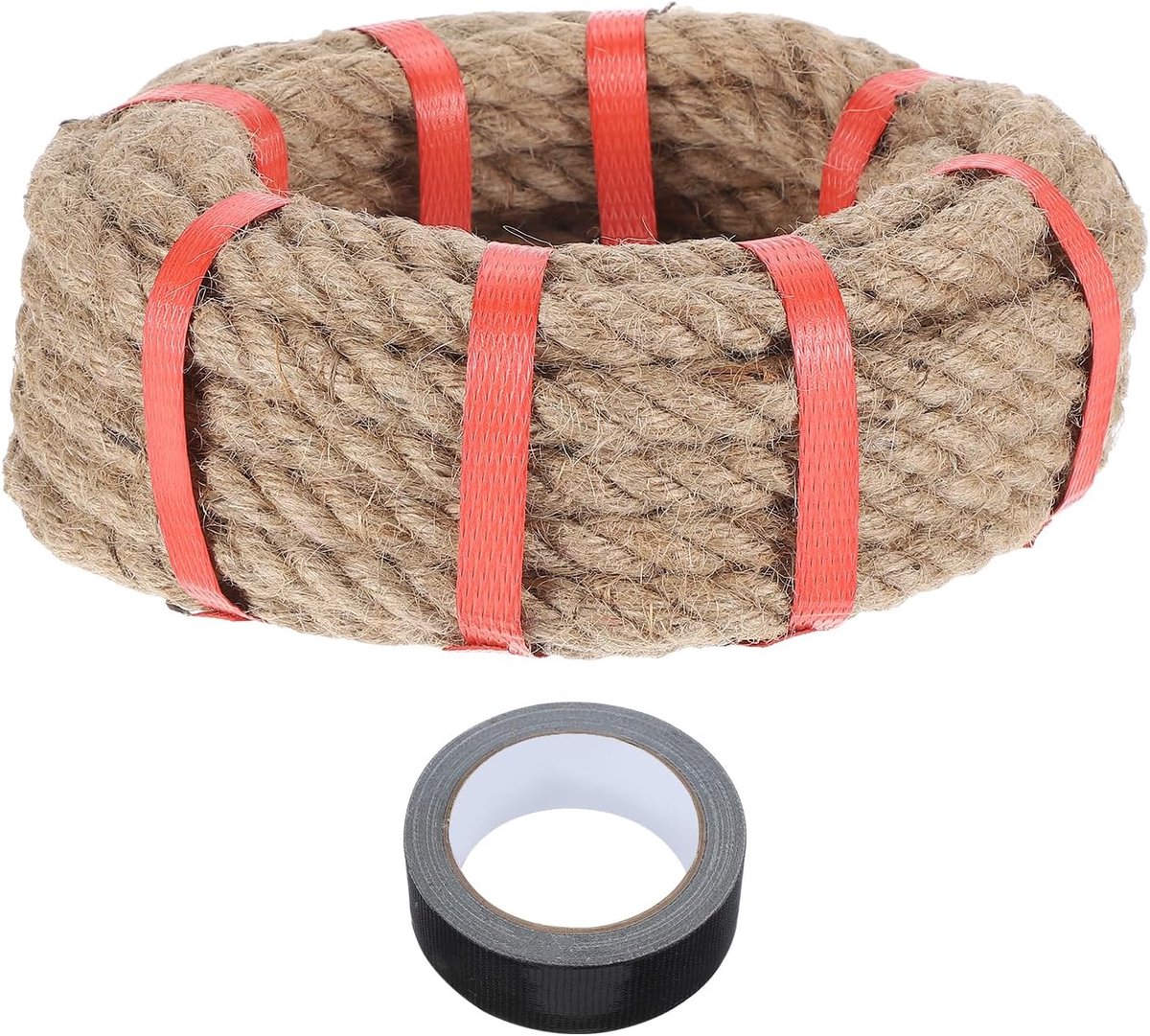 Jute touw 0,5 inch x 10 meter, dik, natuurlijk, zwaar gevlochten touw met zwarte band voor kunsthandwerk, brugengelleuningen, touwschieten, bootschommels, landschapsarchitectuur