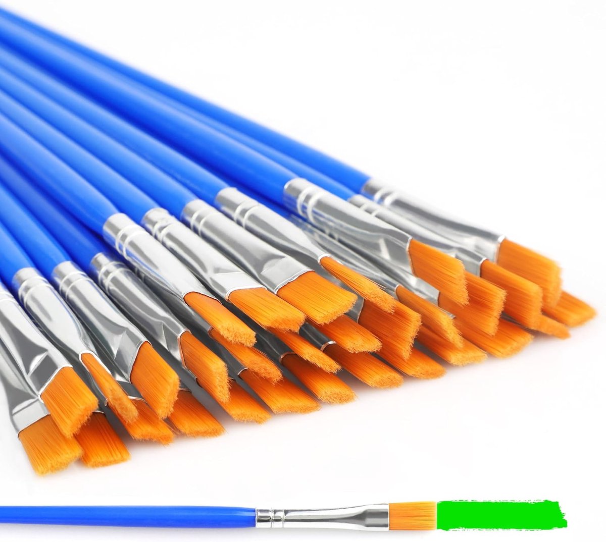 Set van 30 platte nylon penselen voor volwassenen en kinderen, geschikt voor olieverfschilderijen, aquarel, lichaamsbeschildering, keramisch schilderen, tekeningen en kunstobjecten.