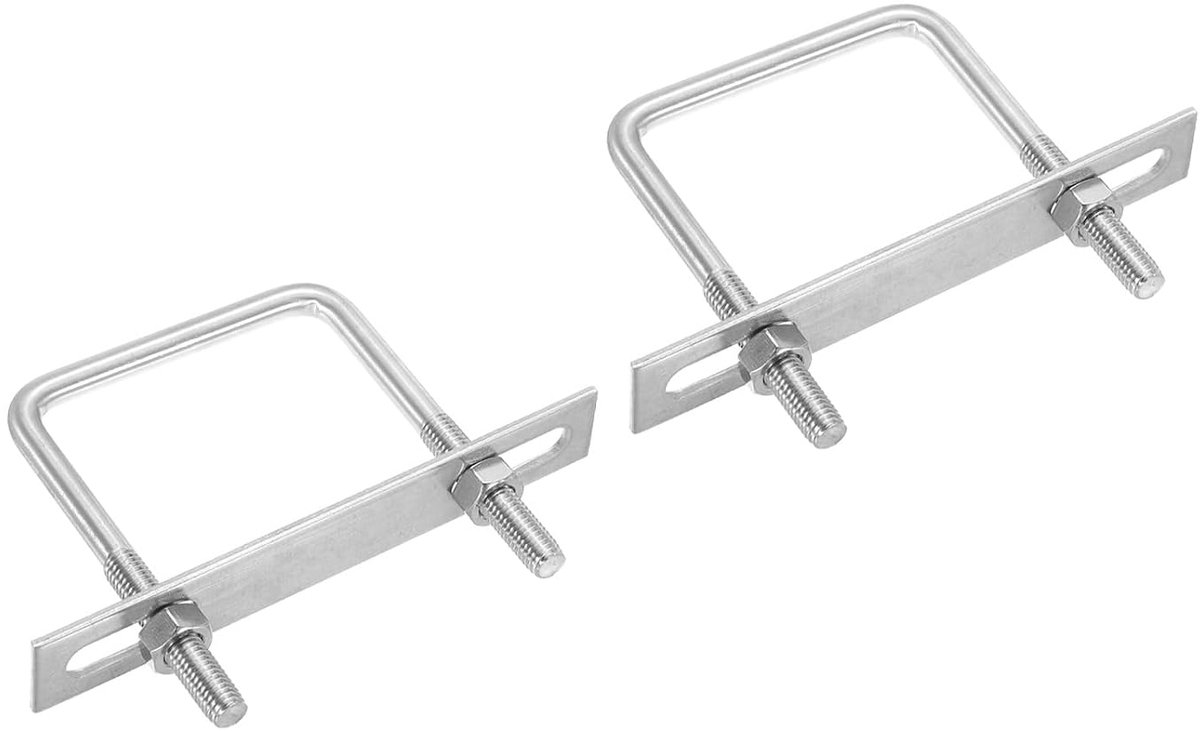 U-bouten M10 x 80 x 100 mm, 2 stuks vierkante U-bouten van roestvrij staal 304 met steunplaten en moeren voor ski boot aanhanger navigatie