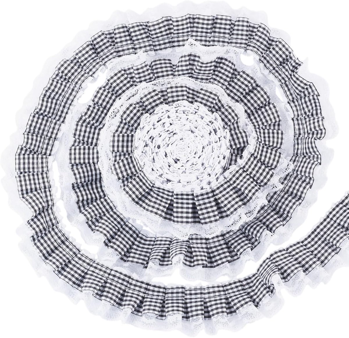 12,5 Yards Zwart Geruite Ruche Geplooide Kant Trims Gingham Lint Voor Ambachten Diy Applique Naaien Bruiloft Versiering 40mm