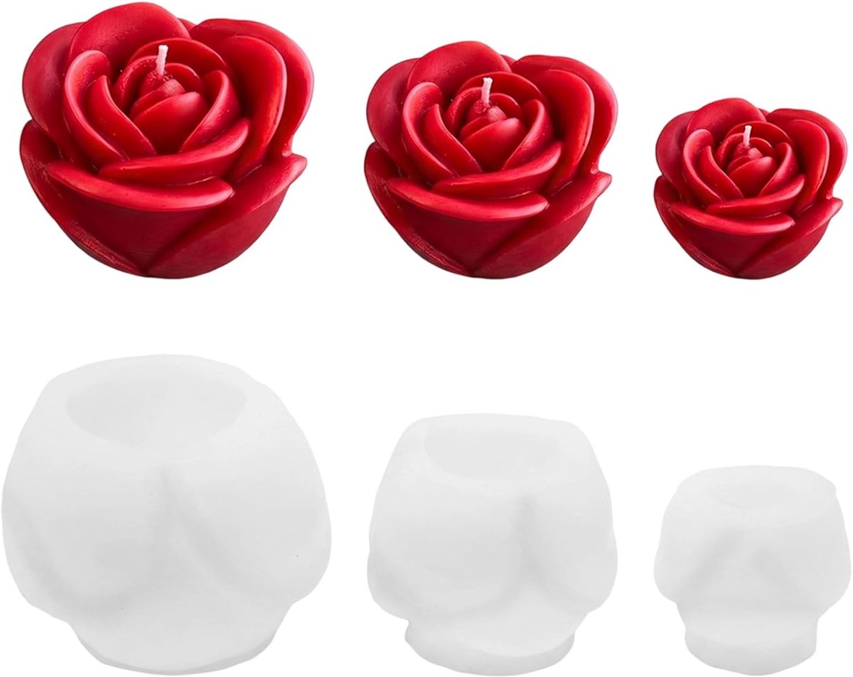 3 Stuks Siliconen Mal Roos Kaarsenvormen Siliconen Bloemen, 3D-Rozenbloesem | Voor Chocolade, Snoep, Gebak, Dessert, Het Maken Van Handgemaakte Geurkaarsen, Zeep, Gips Hars Ambachten, Enz
