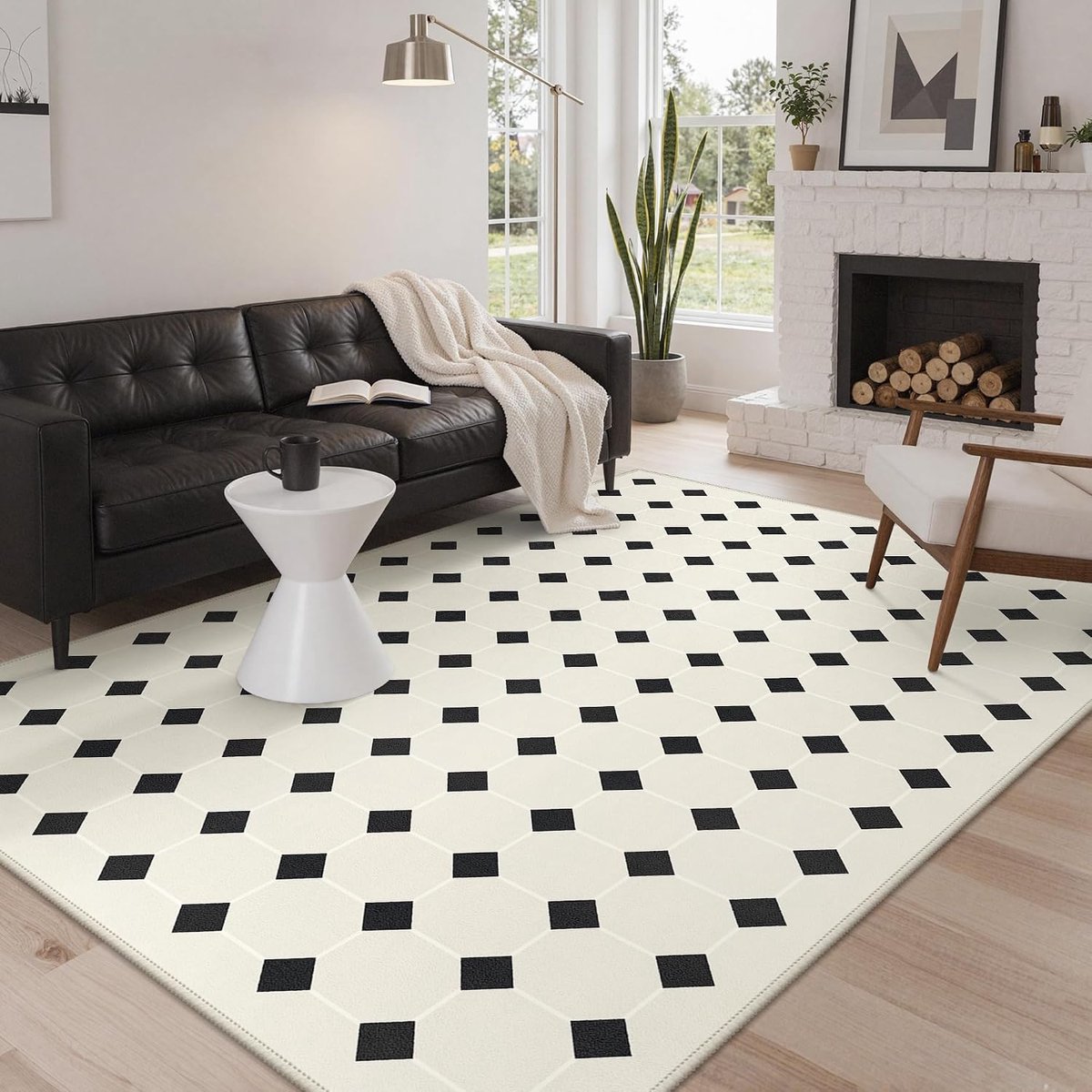 Modern abstract tapijt met korte pool, wasbaar en antislip, geschikt voor de woonkamer, slaapkamer of thuiskantoor – 200 x 290 cm, tegelpatroon
