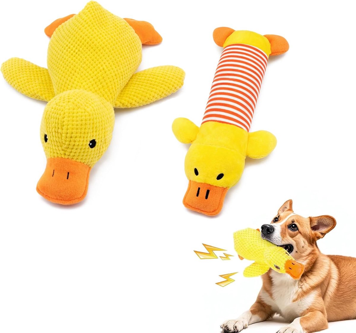 Set van 2 speelgoed hond piepspeelgoed hond kauwspeelgoed hond eend pluche interactief speelgoed hond tanden reiniging hond