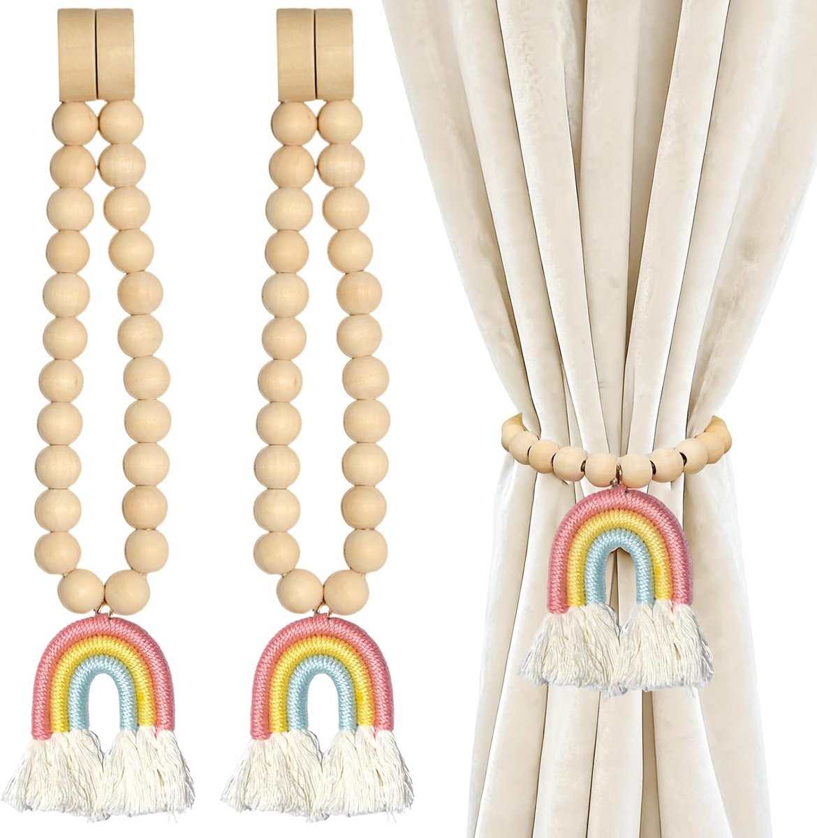 2 stuks gordijngordijnhouders, regenbooggordijn, embrasses met magnetische gordijnhouders, magnetische embrasses voor gordijnen, thuis, slaapkamer, kinderkamer, kantoor