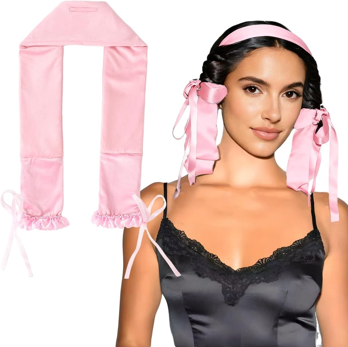 Krulspelden voor 's nachts, hittevrij haarband-set voor lang haar, geschikt voor alle haartypes, roze