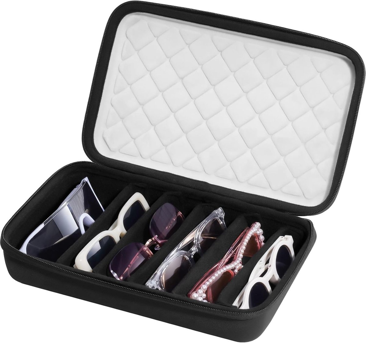 Hard Shell Reiszonnebril Organizer, Draagbare Muliple Bril Case voor Reizen met Verstelbare verdelers, Brillen Opbergdoos voor Reizen Mannen Vrouwen -7 Slots, Grijs, Grijs, 7 Slot