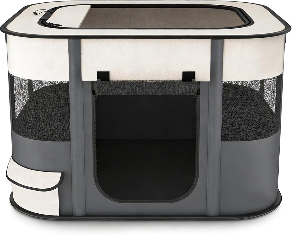 hondenhok huisdierhek 80 x 60 x 55 cm opvouwbare huisdierbox rechthoek werpkamer kattennest kattenhol puppyhuis kennel gesloten huisdieren tent met draagtas (grijs&wit-L)