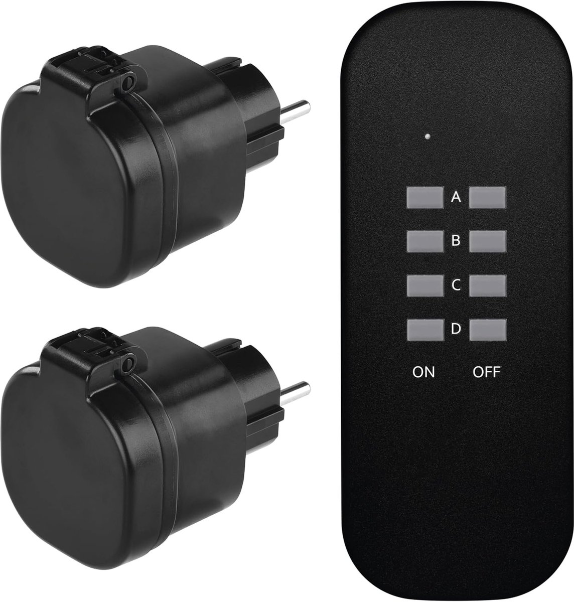 Stopcontactenset met afstandsbediening, 2 Schuko-stopcontacten voor buiten + 1 afstandsbediening, IP44 spatwaterdicht, bereik 30 m, 3000 W, 230 V