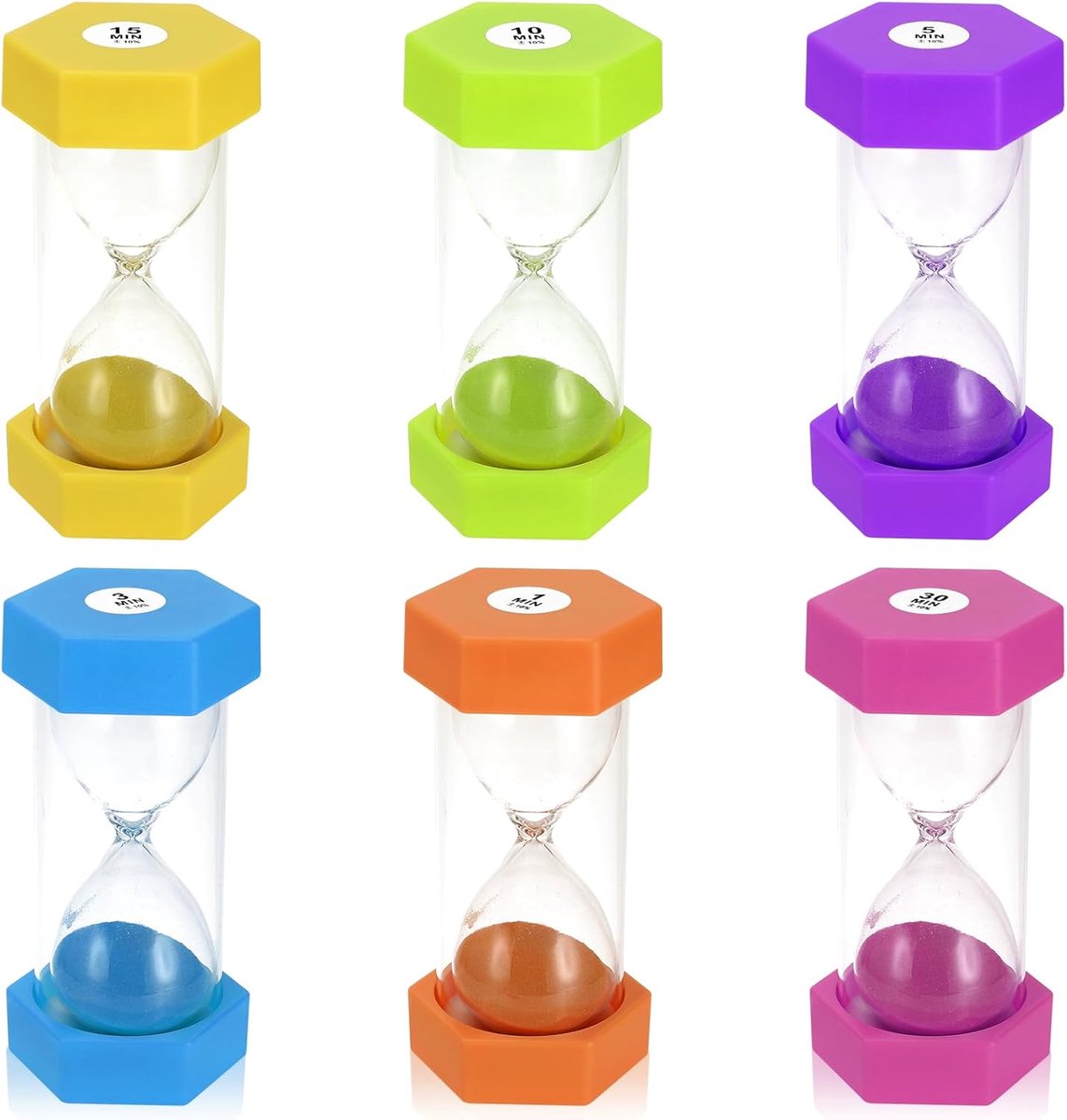 Kleurrijke zandloperset, 1/3/5/10/15/30 minuten, eierhorlogeset, zandtimer, voor kinderen, school, kindertandenpoetsen, kinderdagverblijf, kantoor, huisdecoratie, spel, rekwisieten