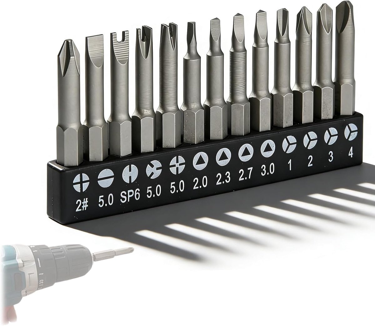 Set van 13 speciale schroevendraaierbits van magnetisch staal - 1/4 inch zeskant, kruiskop, U-vormig, Y, driepunts - ideaal voor elektronische reparaties, auto en huishouden