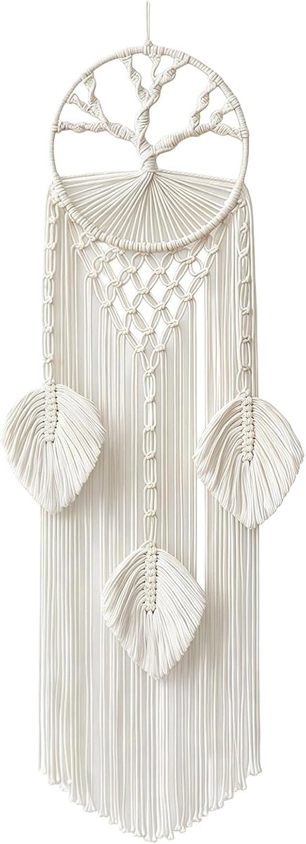 wandbehang, boho, levensboom, dromenvanger, macramé, handgemaakte wanddecoratie van katoen voor woonkamer, slaapkamer, bruiloft en boho-inrichting
