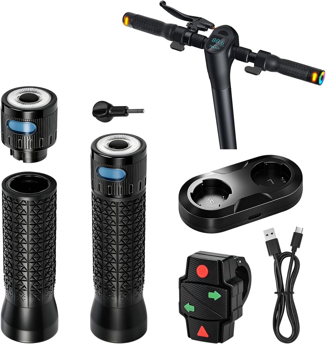 richtingaanwijzer met grip, E-scooter knipperlichten voor 22 mm handvat compatibel met Xiaomi M365/1S/PRO/PRO2/Mi3/4Lite, voor Segway-Ninebot Max G3/ZT3 Pro/E2 Plus/E2 Pro/F3/GT3