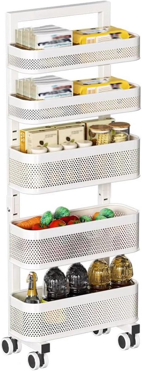rollende opbergkar met gaasmanden, ruimtebesparende mobiele organizer voor badkamer en keuken