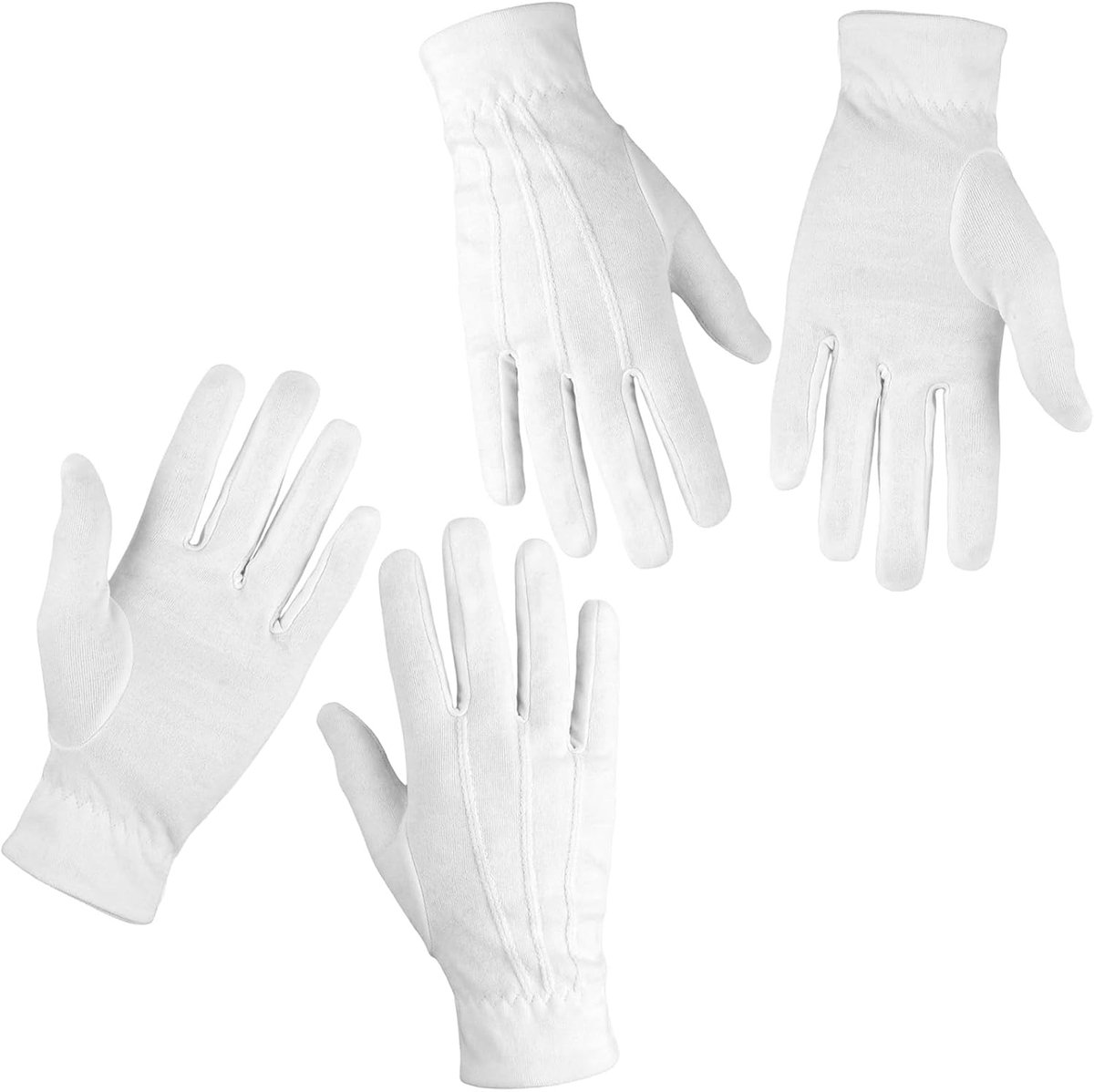 Handschoenen van puur katoen, witte handschoenen voor heren, katoenen handschoenen met drie siernaden, katoenen handschoenen wit voor smoking, etiket, hanteren van sieraden, munten