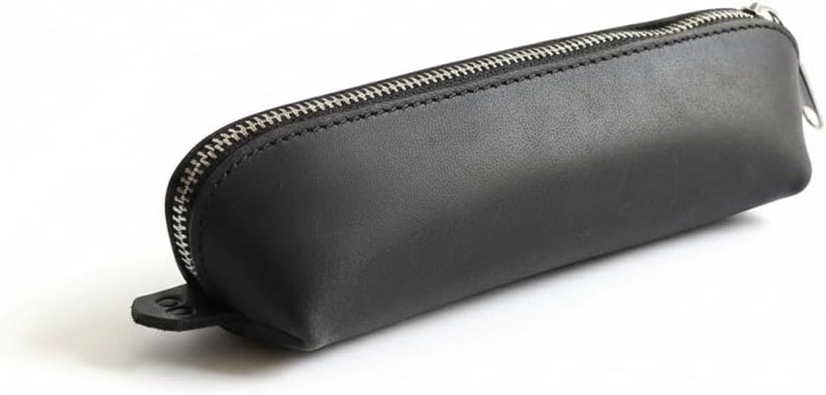 echt lederen pennenetui - multifunctionele bureau-organizer voor pennen en make-upkwasten - robuuste beschermhoes met ritssluiting, Zwart, Eén maat, Retro