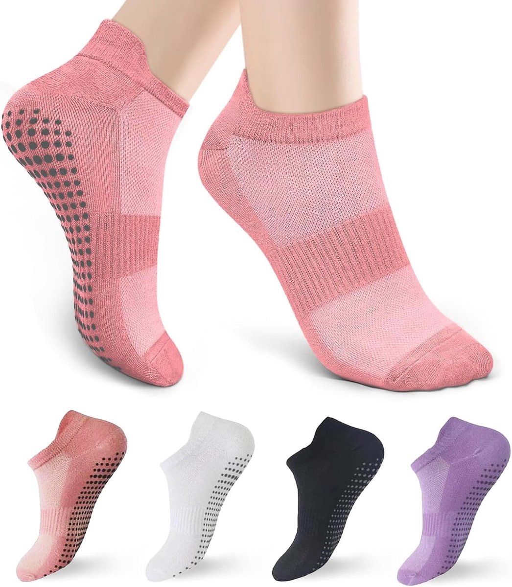 Sokken voor dames, yoga, pilatessokken, antislip noppensokken met grip, ademend en comfortabel, antislipsokken voor yoga, pilates, barre, dans, workout, trampoline, maat 36-40