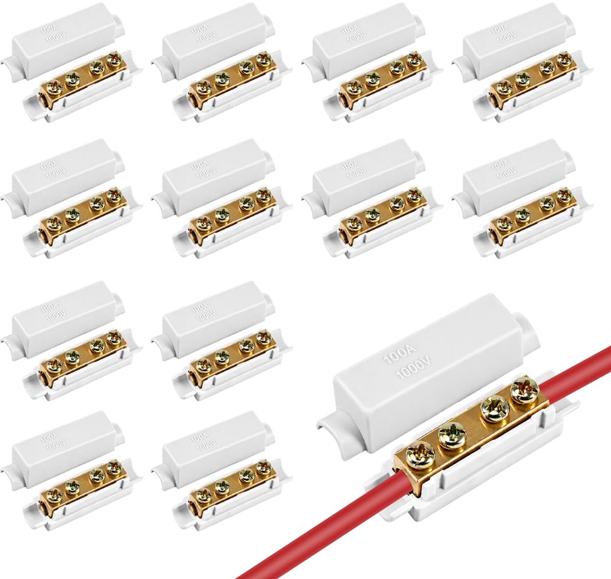 12 stuks draadverbinders van messing, hoogwaardige doorgangsverbinders, 100 A, 1000 V, stootdraad, klemblok, kabelconnector, klemlijst, ABS-behuizing, elektrisch klemblok voor 2,5-25 mm² draad