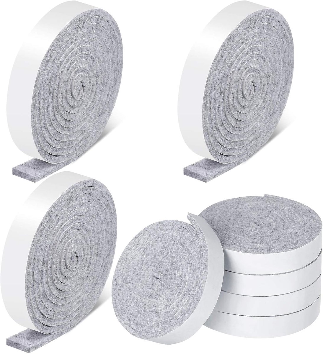 8 rollen 1/2 x 480 inch viltstrips met zelfklevende achterkant, meubelvilttapes, zelfklevende zware polyester pads rollen voor het beschermen van hardhouten vloeren en doe-het-zelf lijm