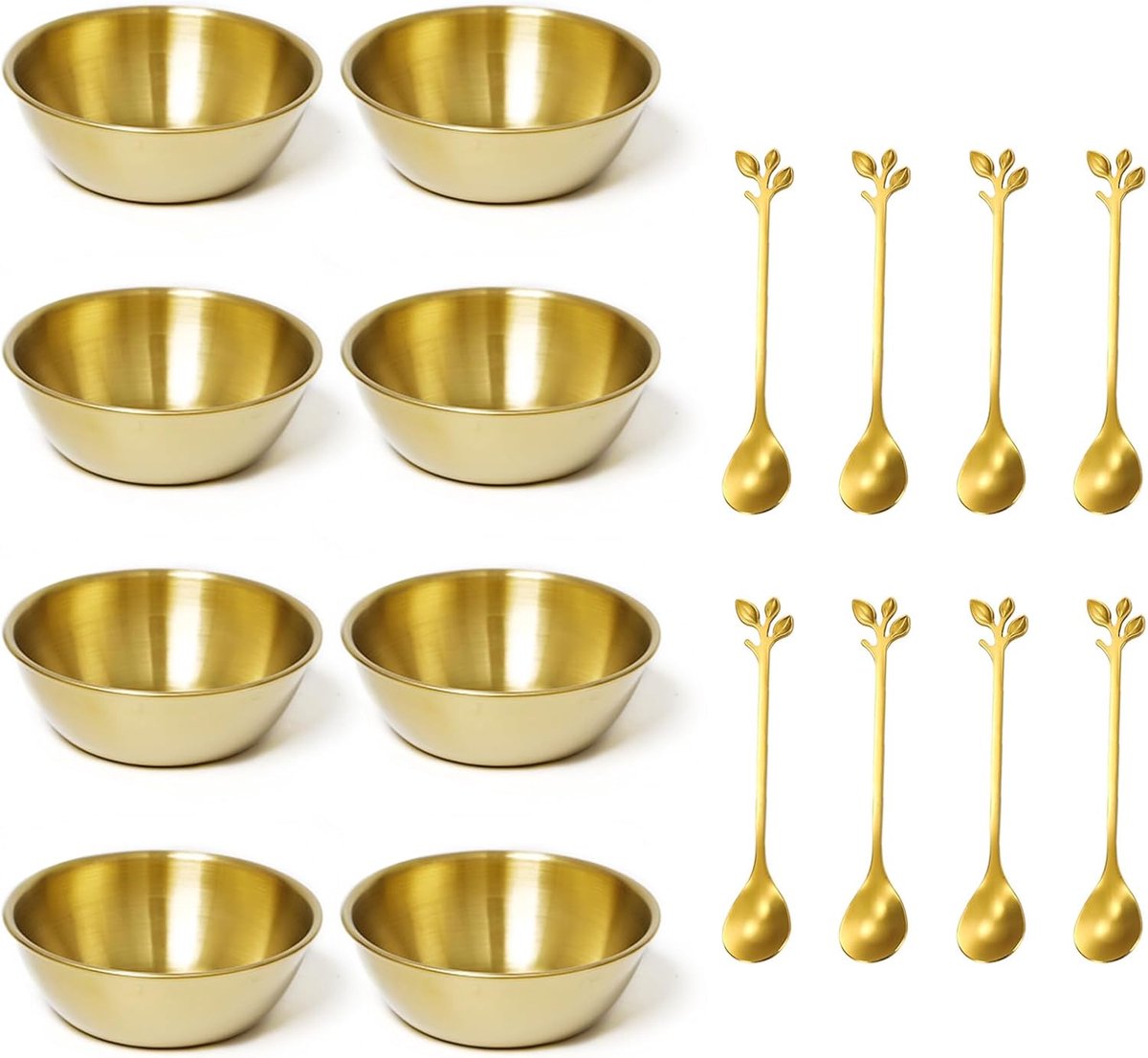 8 stuks roestvrijstalen dipschalen gouden kruidenschalen met 8 lepels gouden sausschaal roestvrij staal sausschaaltjes goud kleine serveerschalen voor bijgerechten sushi ketchup sojasaus