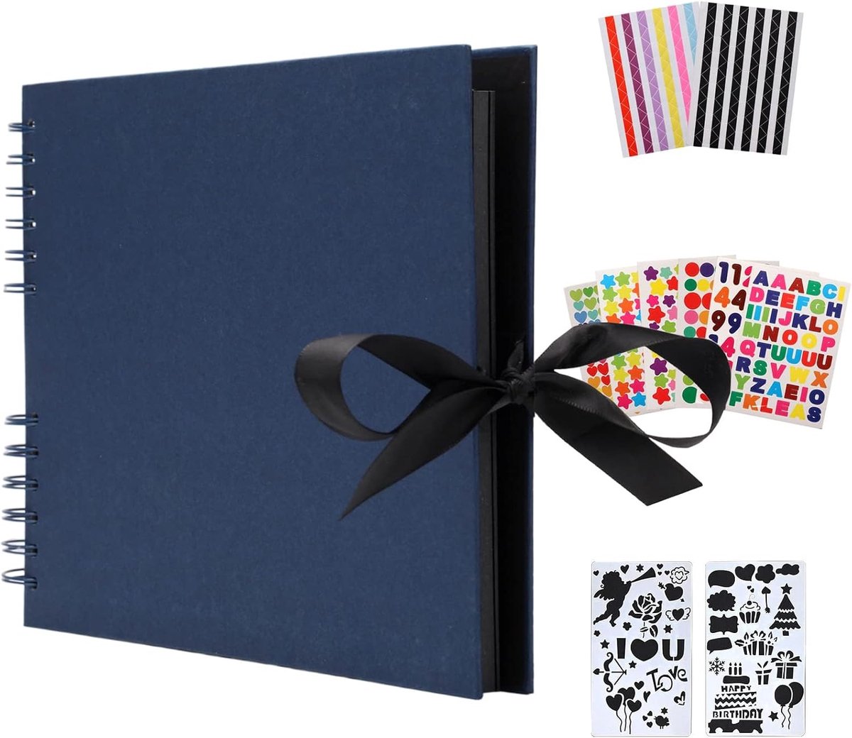Fotoalbum om Zelf te Ontwerpen, Plakboekalbum om te Lijmen, Doe-het-zelf Fotoboek 80 Zwarte Pagina's, Gastenboek Scrapbooking voor Jubileum Verjaardag Vrienden Kindercadeau (Blauw)