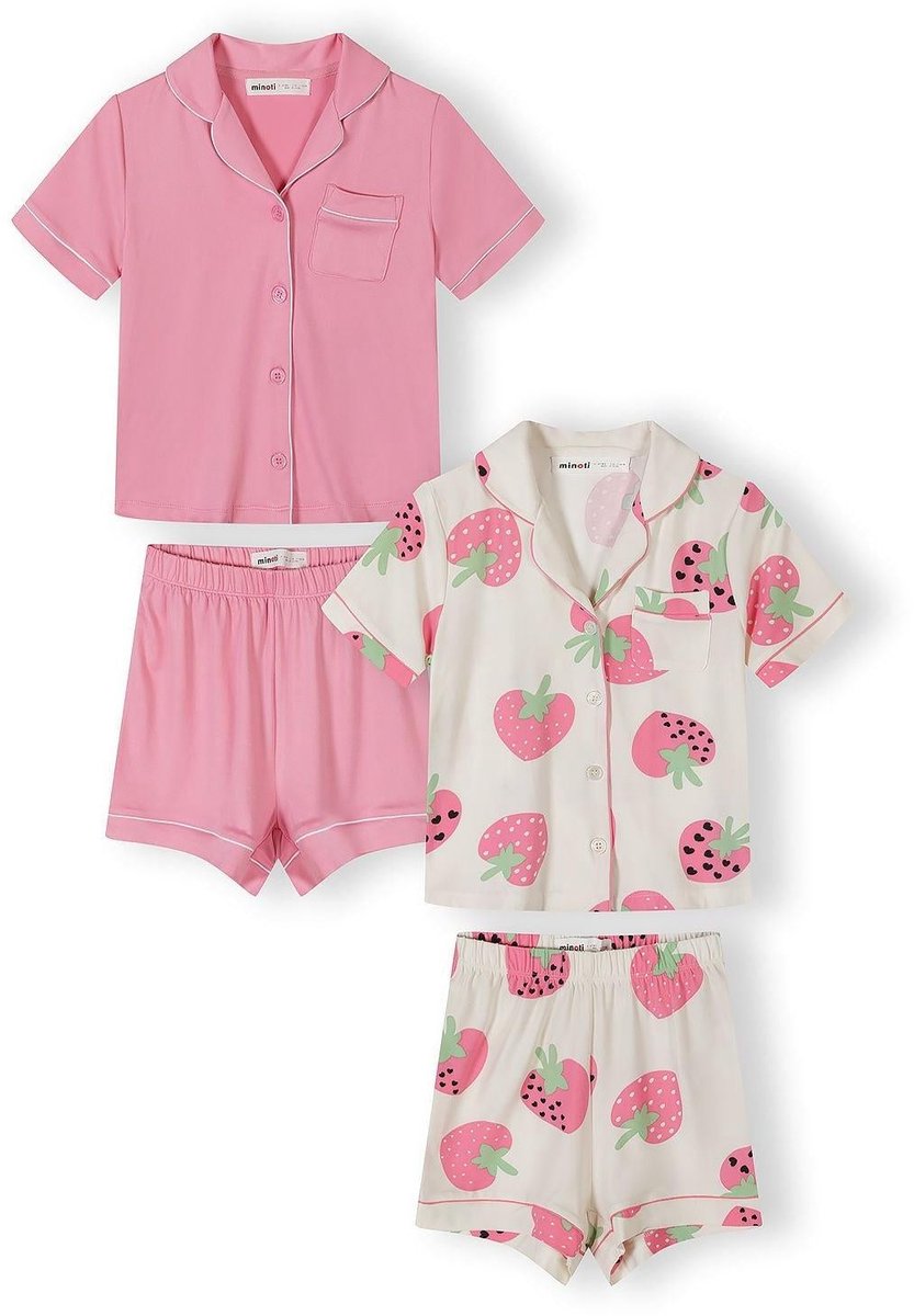 Minoti Meisjes Pyjamaset 2-pack met aardbeienprint - korte mouw