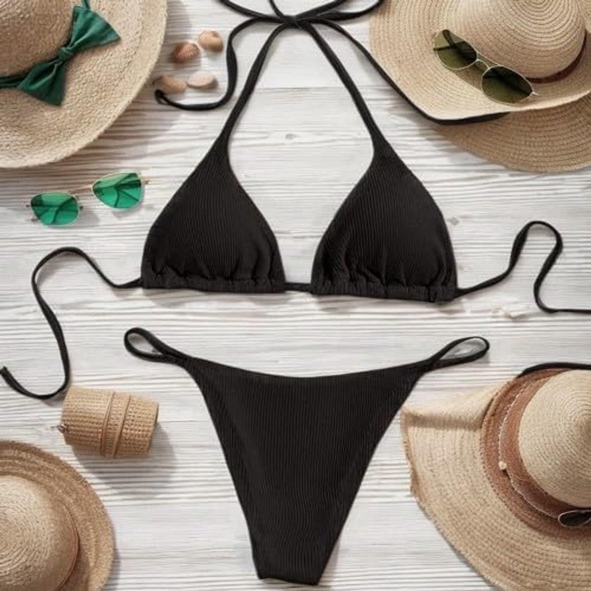 Zwempak voor dames, tweedelig, driehoekige bikini, verstelbaar, met stropdas